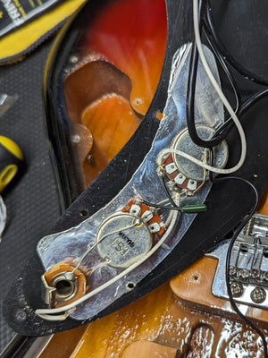 Used Fender 1979 Stratocaster close up of the pots