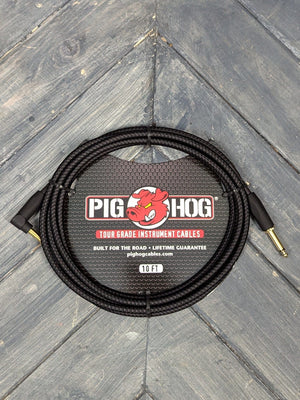 Pig Hog Cable Pig Hog PCH10BKR 10ft Black Woven Straight to Right Angle Instrument Cable