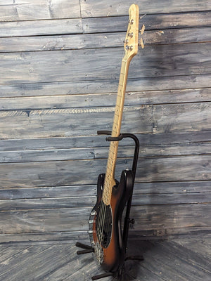 Used Sterling Left Handed Ray 4 full bass side view of the guitar