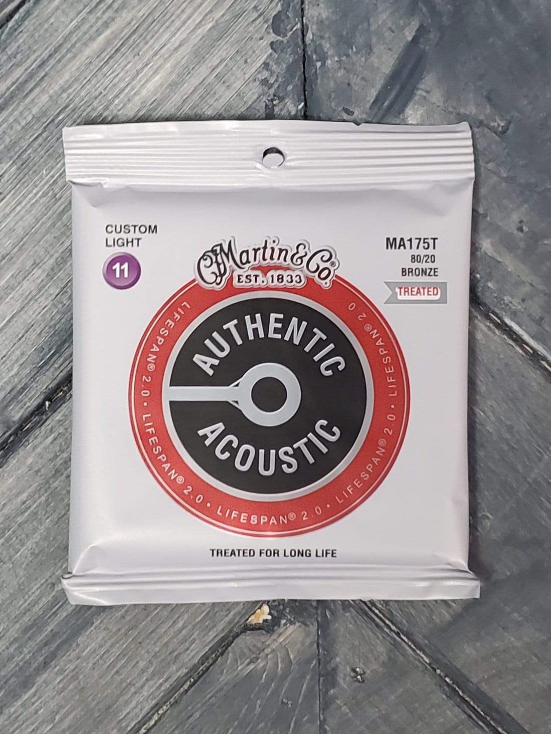 Martin MA175T Authentic Acoustic Lifespan 2.0 80/20 Bronze Acoustic Guitar Strings front of packaging