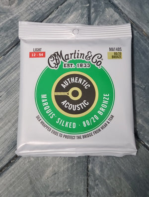 Martin MA140S Authentic Acoustic Marquis Silked 80/20 Bronze Guitar Strings front of packaging