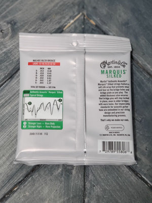 Martin MA140S Authentic Acoustic Marquis Silked 80/20 Bronze Guitar Strings back of packaging