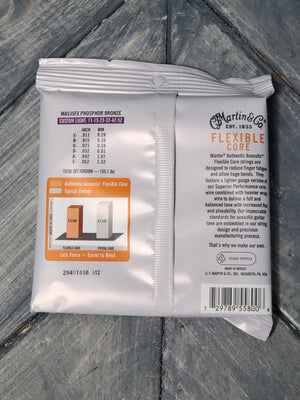 Martin MA535FX Authentic Flexible Core Phosphor Bronze Acoustic Guitar Strings back of packaging