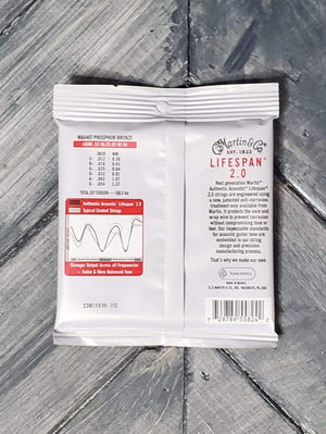 Martin MA540T Authentic Acoustic Lifespan® 2.0 Phosphor Bronze Treated Acoustic Guitar Strings back of packaging