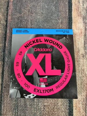 D'Addario Bass Strings D'Addario EXL170M Light 45-105 Nickel Wound 4 String Medium Scale Bass Guitar Strings