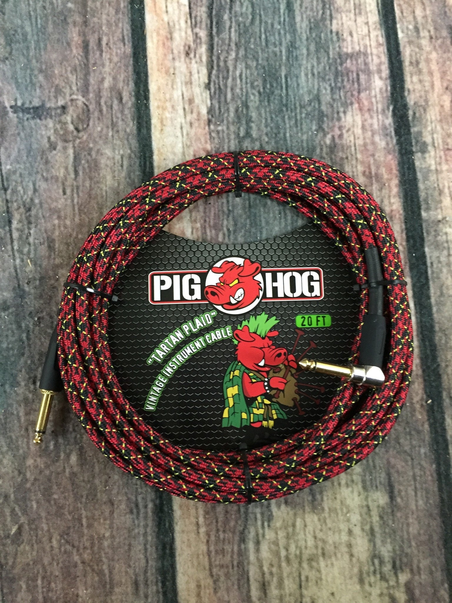 Pig Hog Cable Pig Hog PCH20PLR 20ft Tartan Plaid Straight to Right Angle Instrument Cable