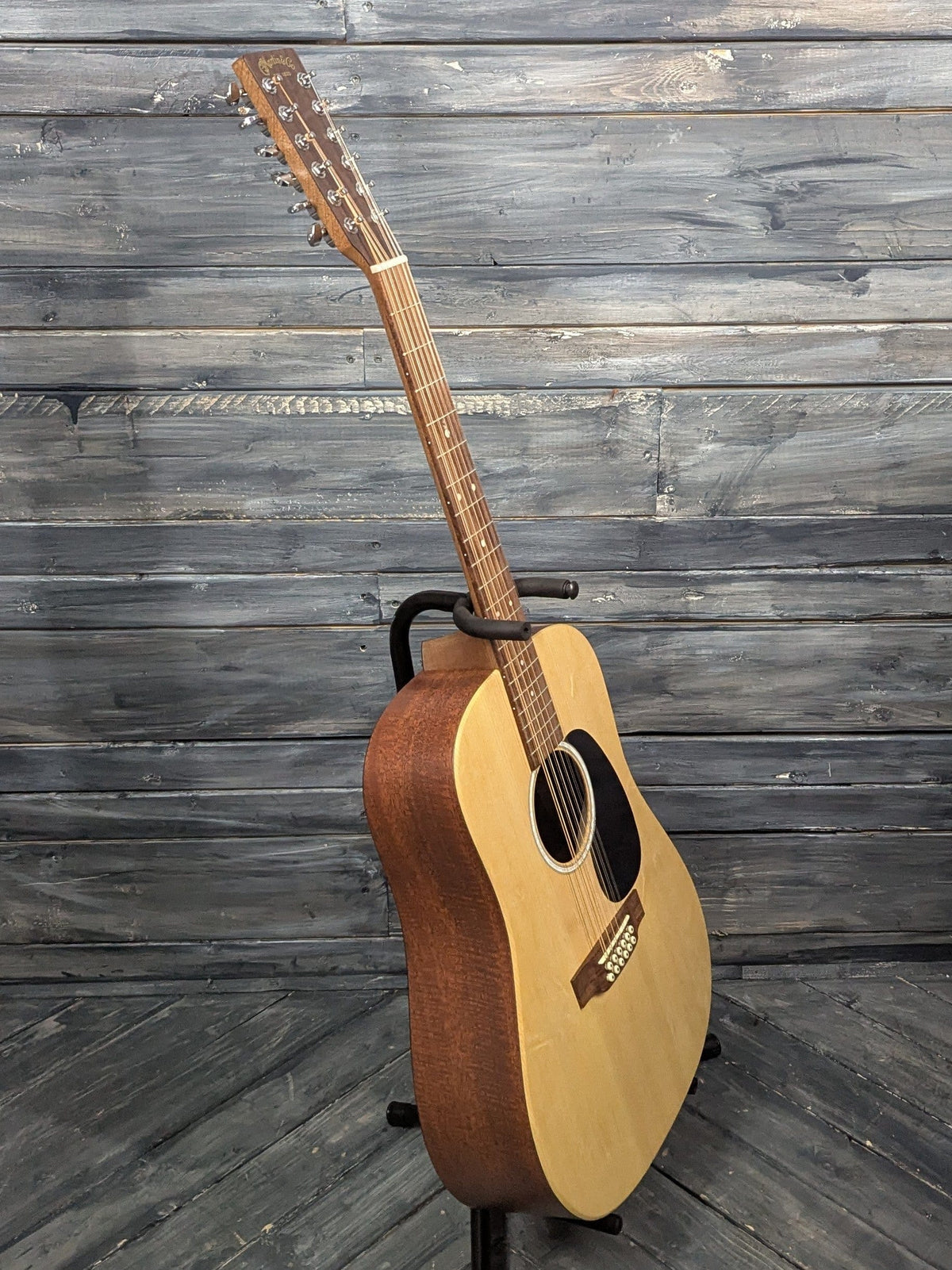 Martin D-X2E 12 String full view of the bass side of the guitar