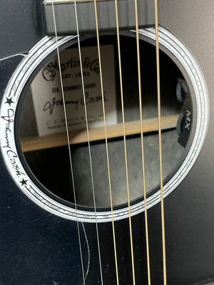 Martin Left Handed DX Johnny Cash close up of sound hole and controls for the electronics