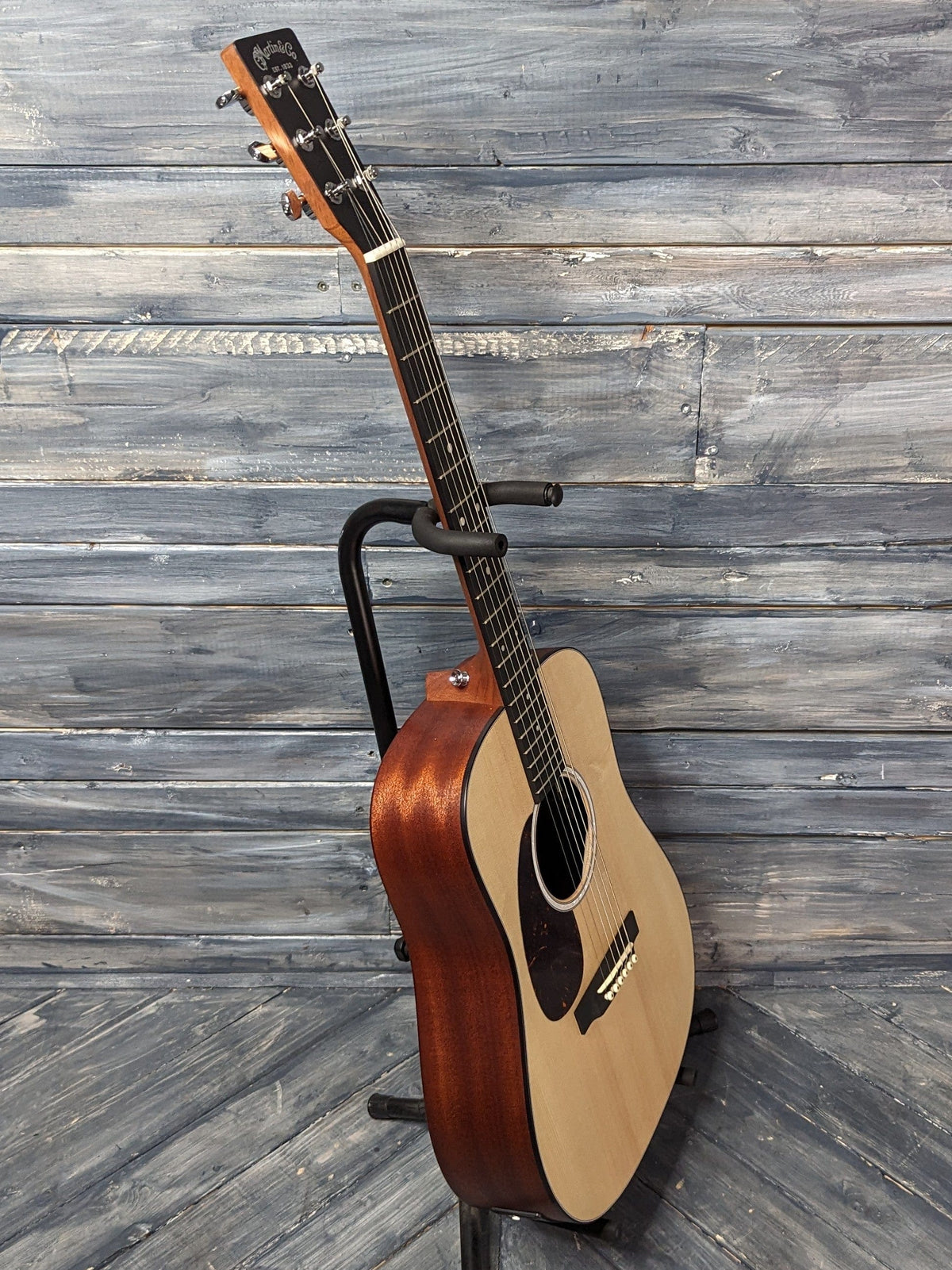 Martin Left Handed DJR-10E full treble side view of the guitar