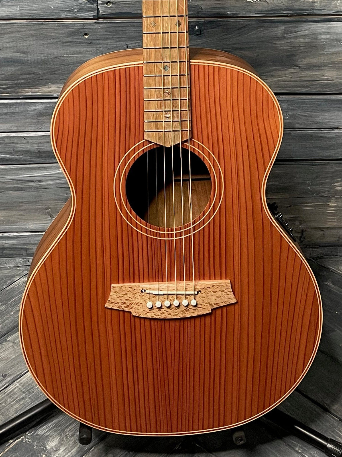 Cole Clark Left Handed Angel 2 Redwood close up of the body