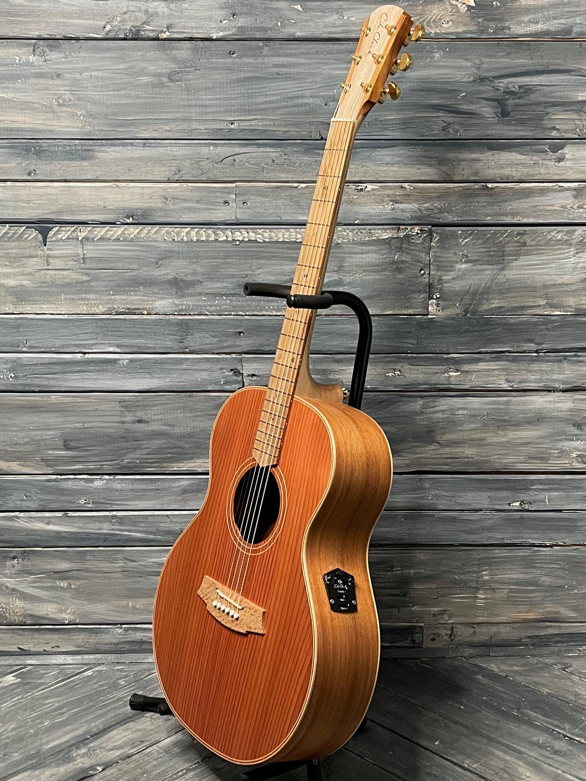 Cole Clark Left Handed Angel 2 Redwood full bass side view of the guitar