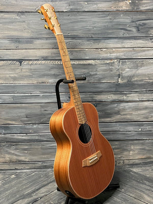 Cole Clark Left Handed Angel 2 Redwood full treble side view of the guitar