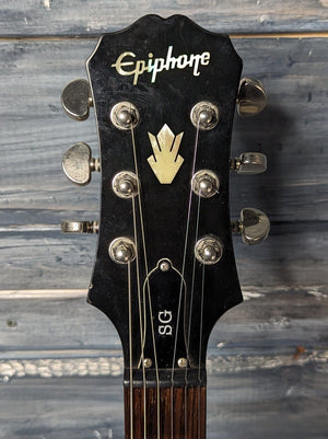 Used Epiphone SG front of the headstock