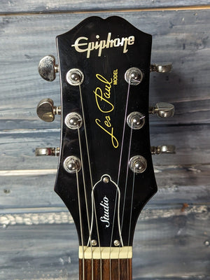 Used Epiphone Les Paul Studio front of the headstock