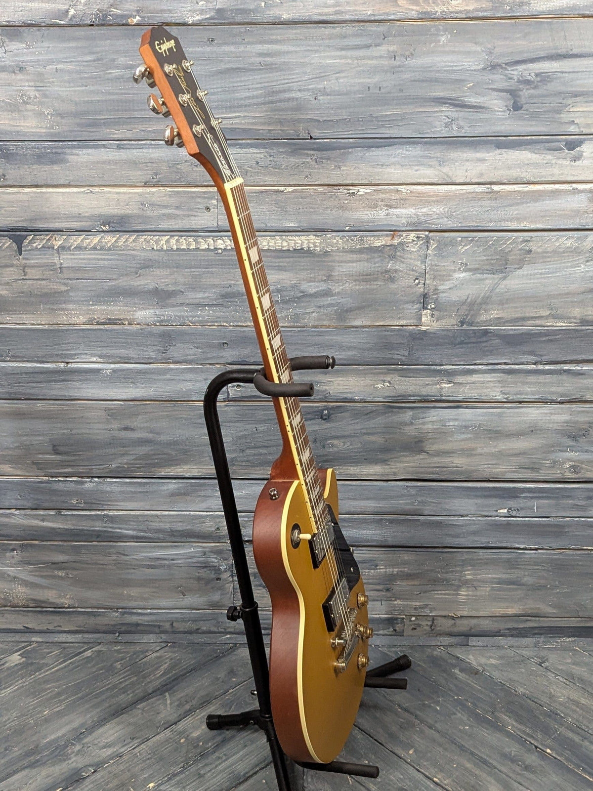 Used Epiphone Les Paul Classic full bass side view of the guitar