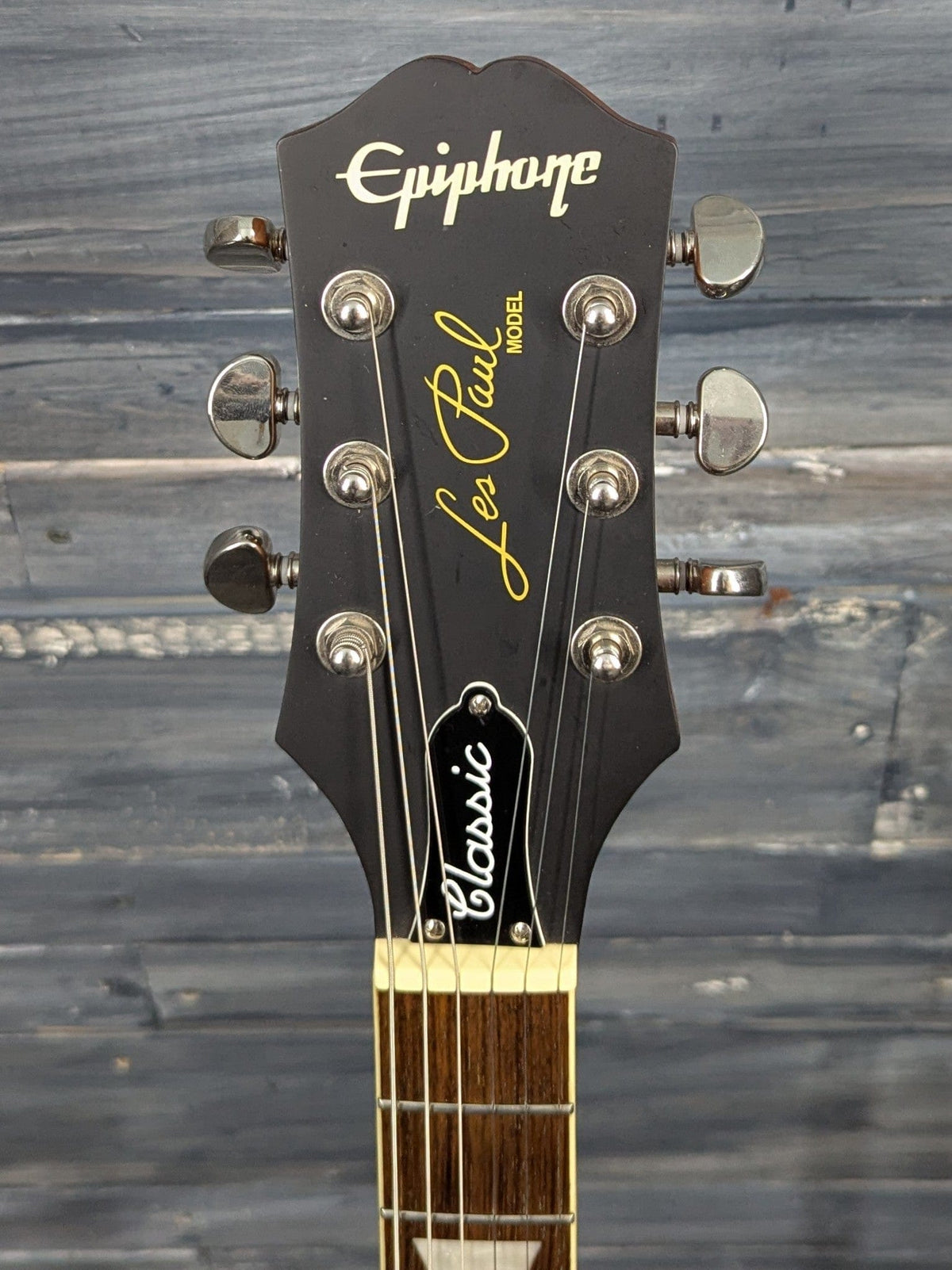 Used Epiphone Les Paul Classic front of the headstock