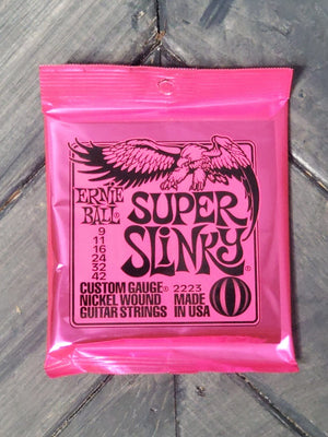 Ernie Ball Super Slinky Nickel Wound Electric Guitar Strings front of packaging