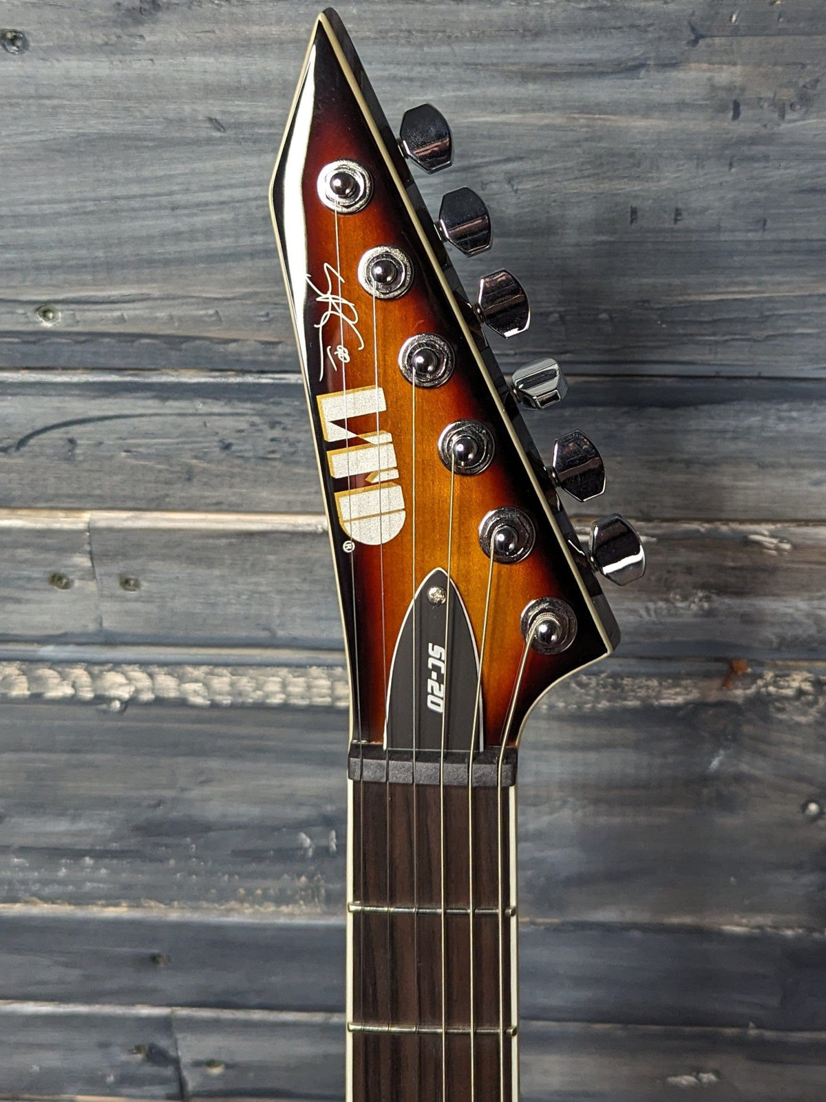 ESP/LTD Left handed SC- 20 front of the headstock