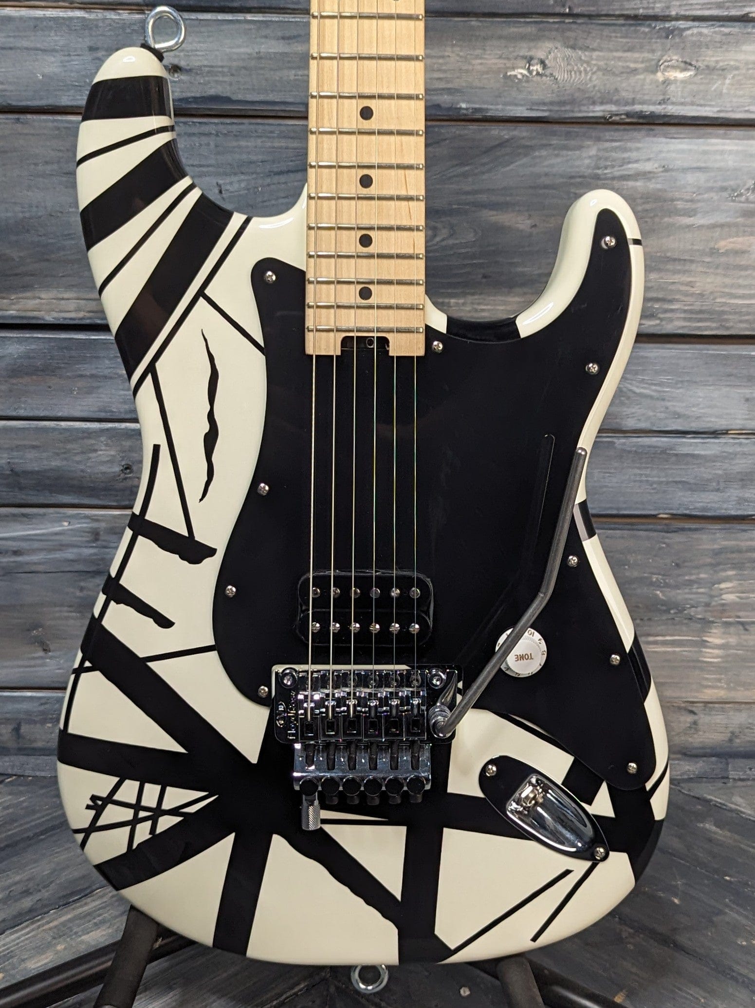 Used Fender 2021 EVH close up of the body