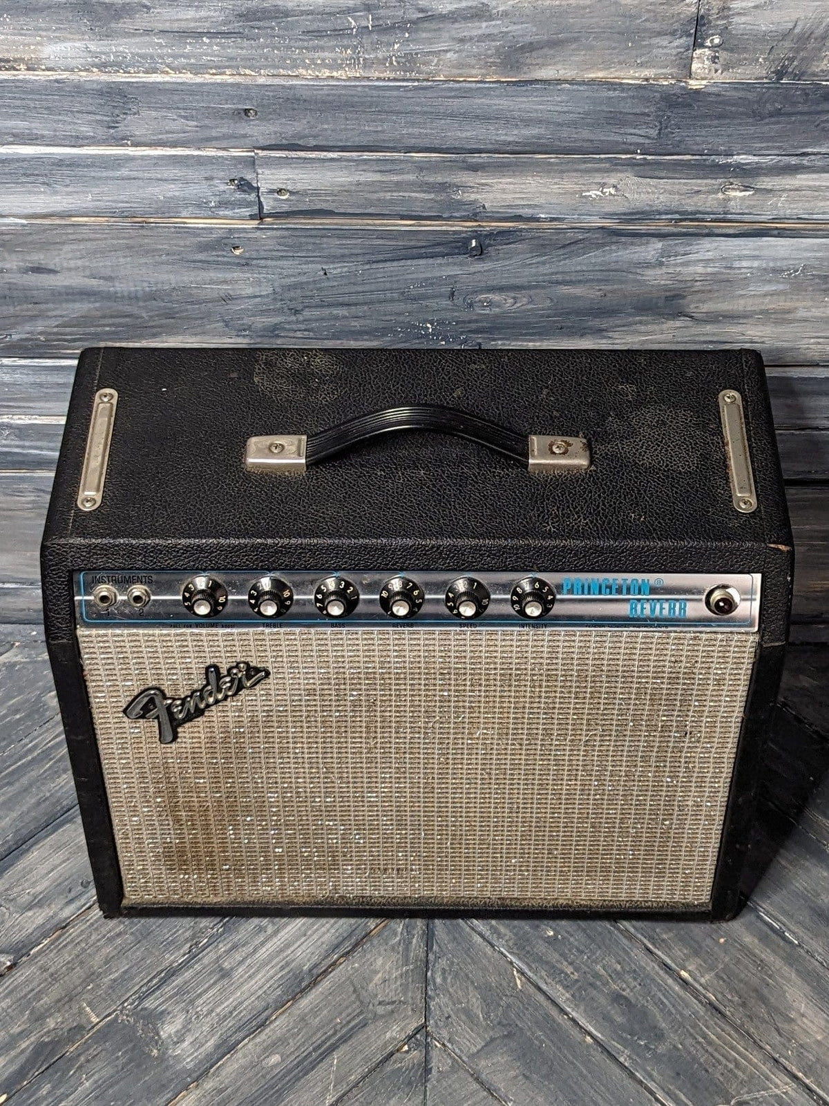 Used Fender 1978 Princeton Reverb top of the amp