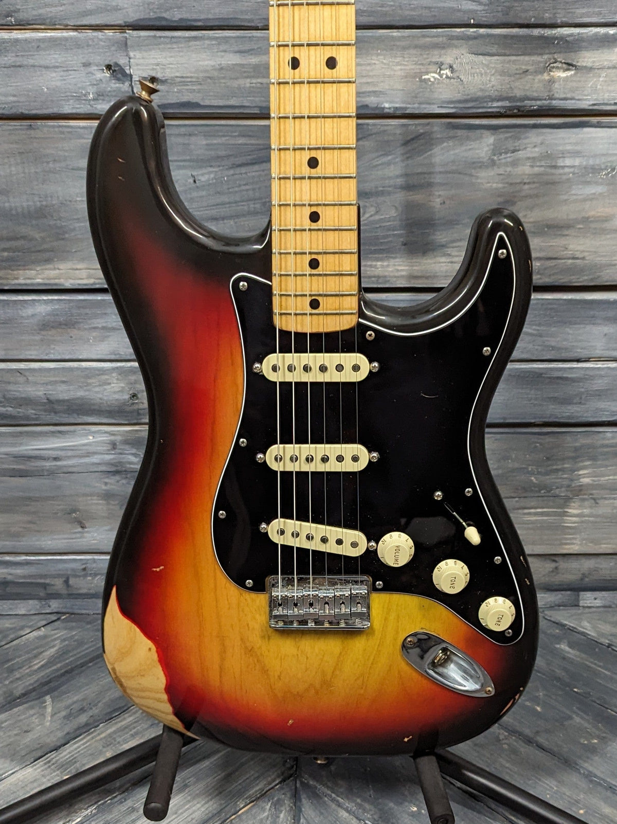 Used Fender 1979 Stratocaster close up of the body