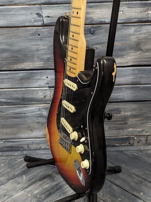 Used Fender 1979 Stratocaster treble side view of the body