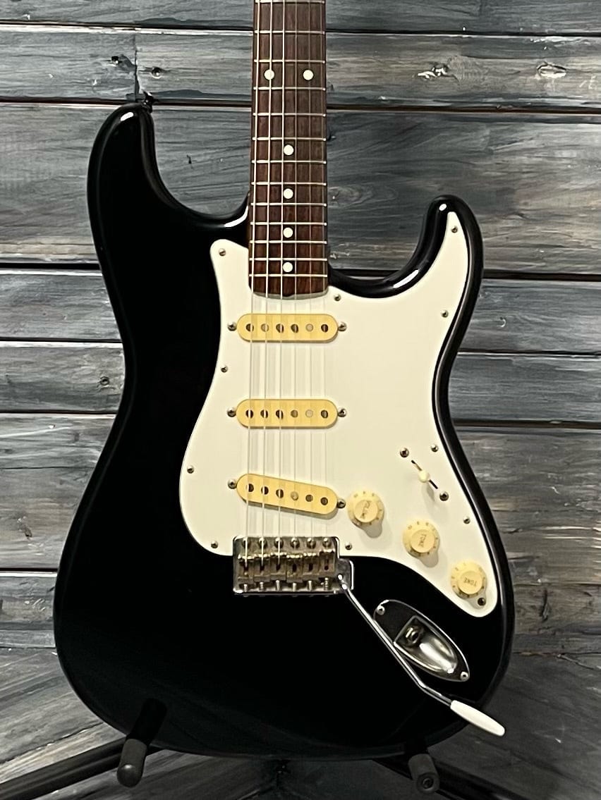 Used Fender Stratocaster close up of body