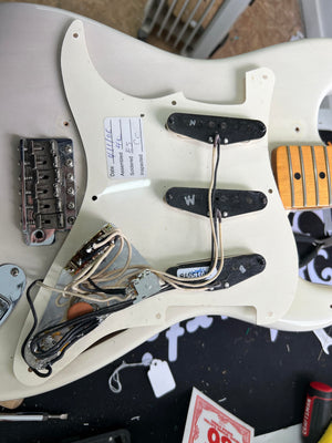 Used Fender Eric Johnson Stratocaster back of the pickguard