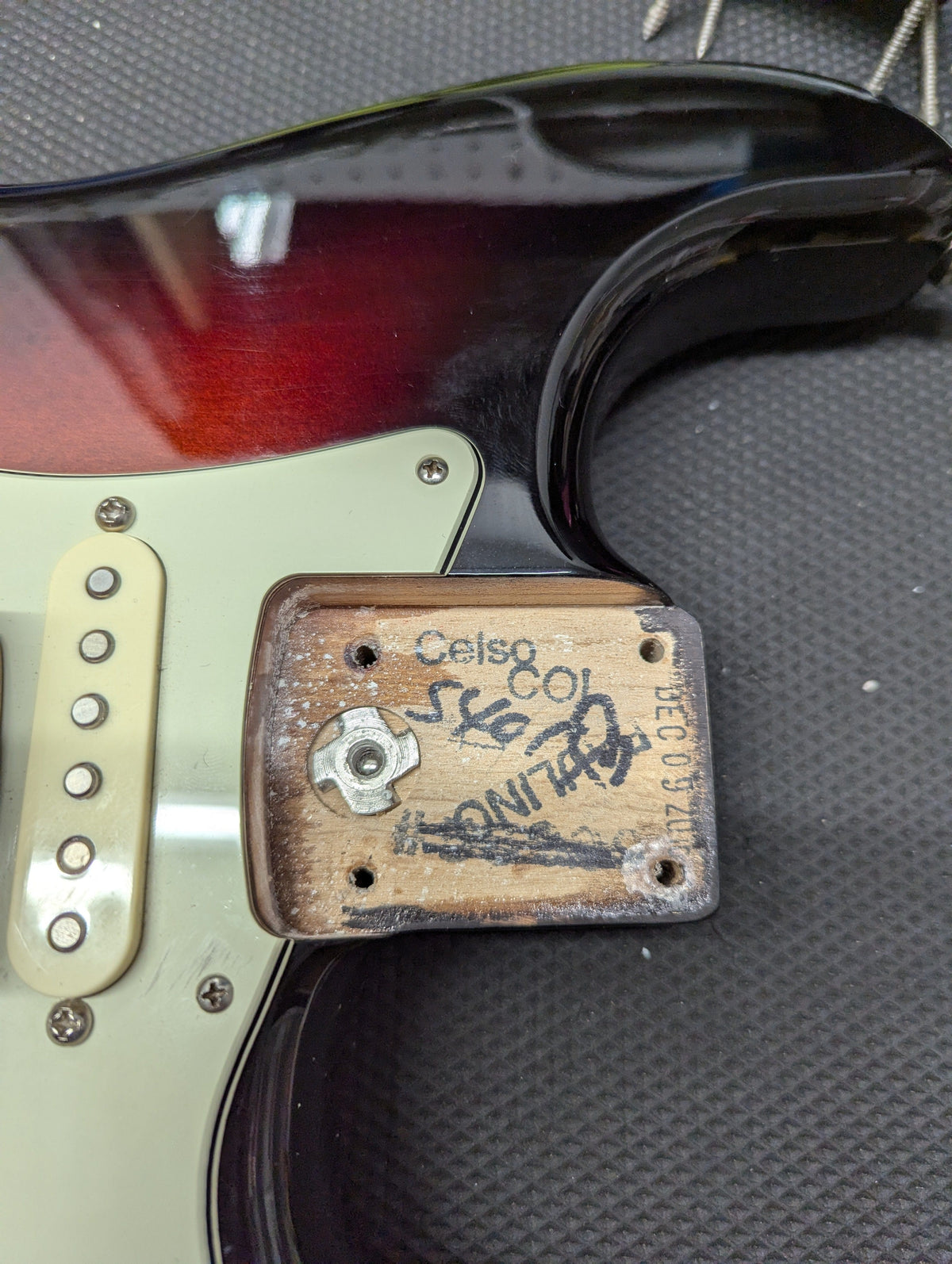 Used Fender 2016 American Professional Strat close up of the neck pocket