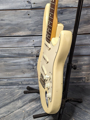 Used Fender Stratocaster treble side view of the body