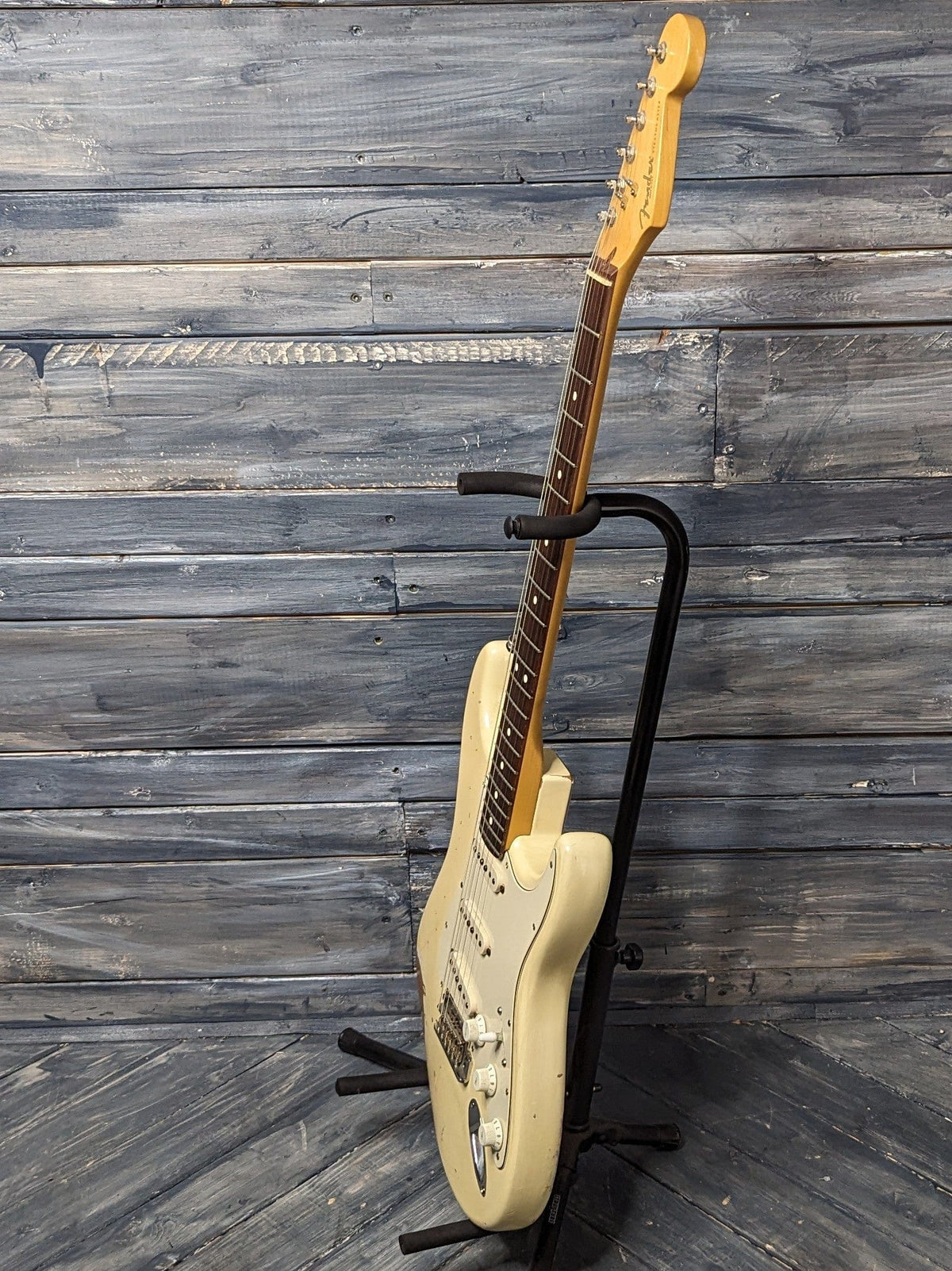 Used Fender Stratocaster full treble side view of the guitar