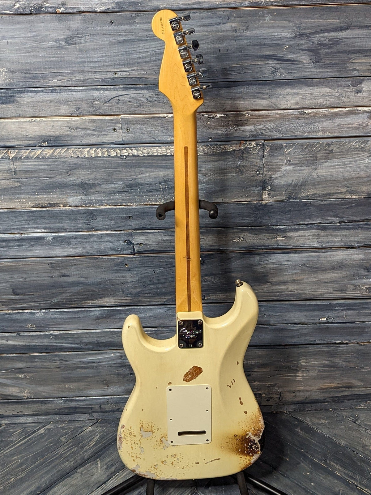 Used Fender Stratocaster full view of the back of the guitar