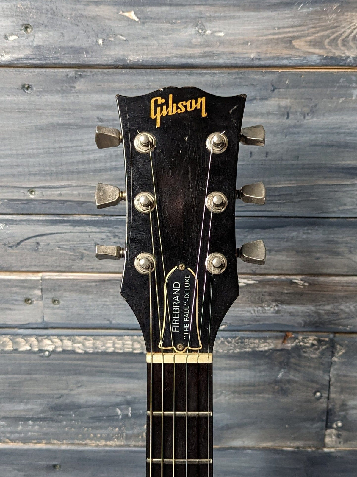 Used Gibson Les Paul Firebrand front of headstock