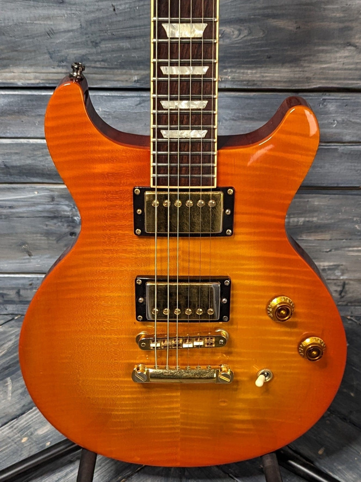 Used Gibson Double Cut Les Paul Standard close up of the body