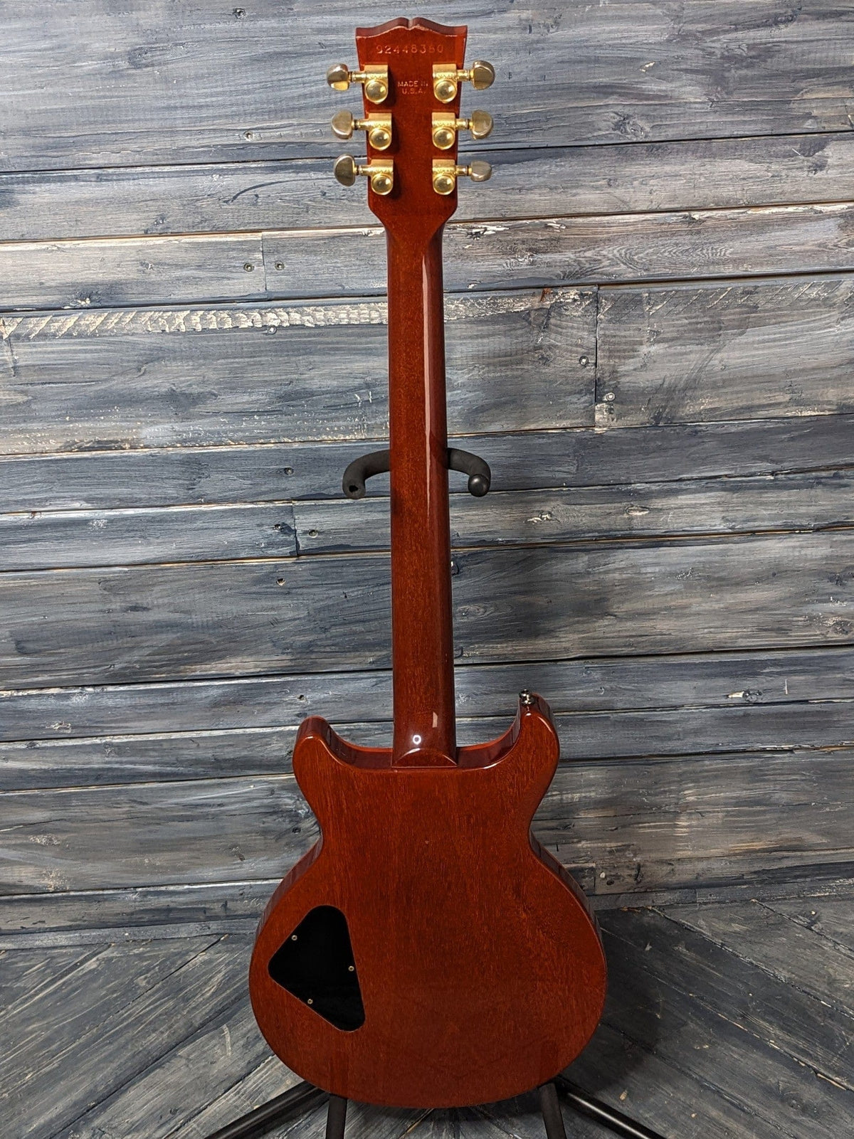 Used Gibson Double Cut Les Paul Standard full view of the back of the guitar