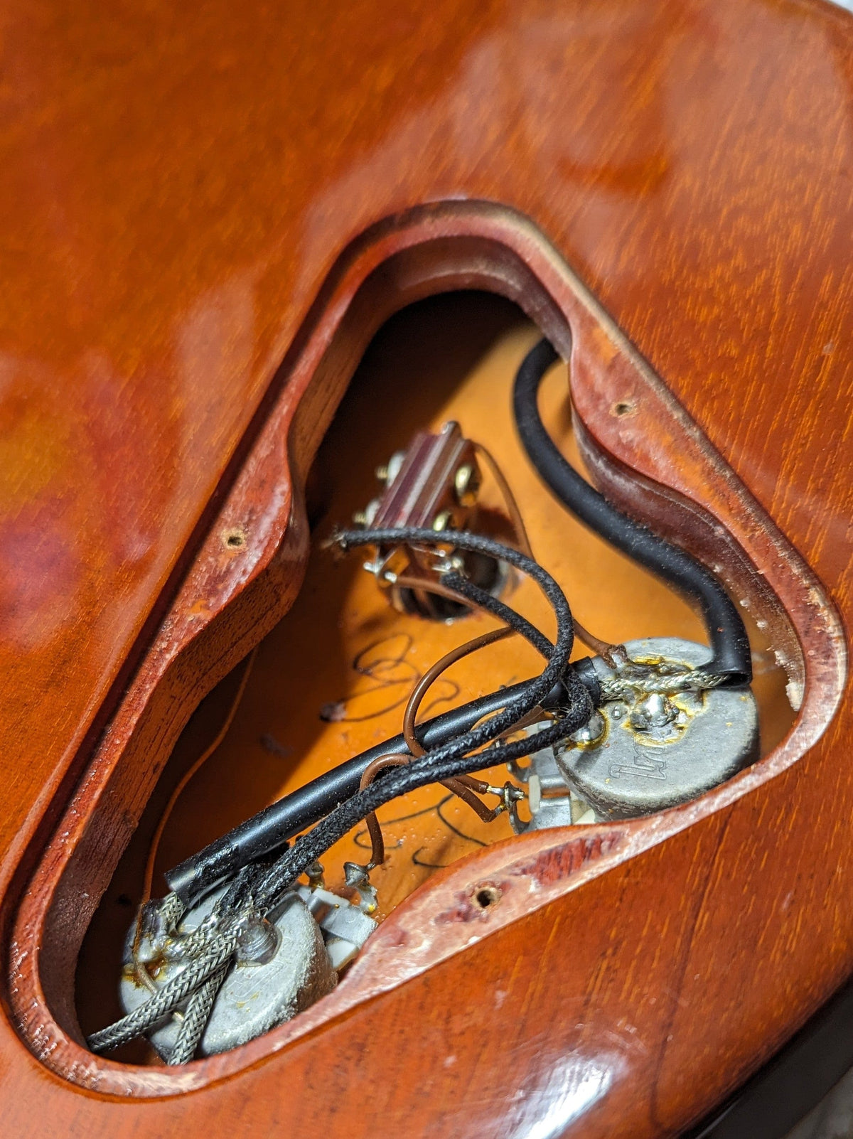 Used Gibson Double Cut Les Paul view of the control cavity