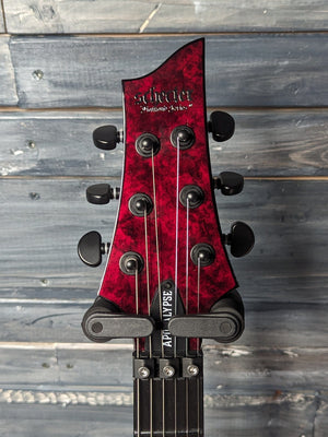 Used Schecter V-1 Apocalypse front of the headstock