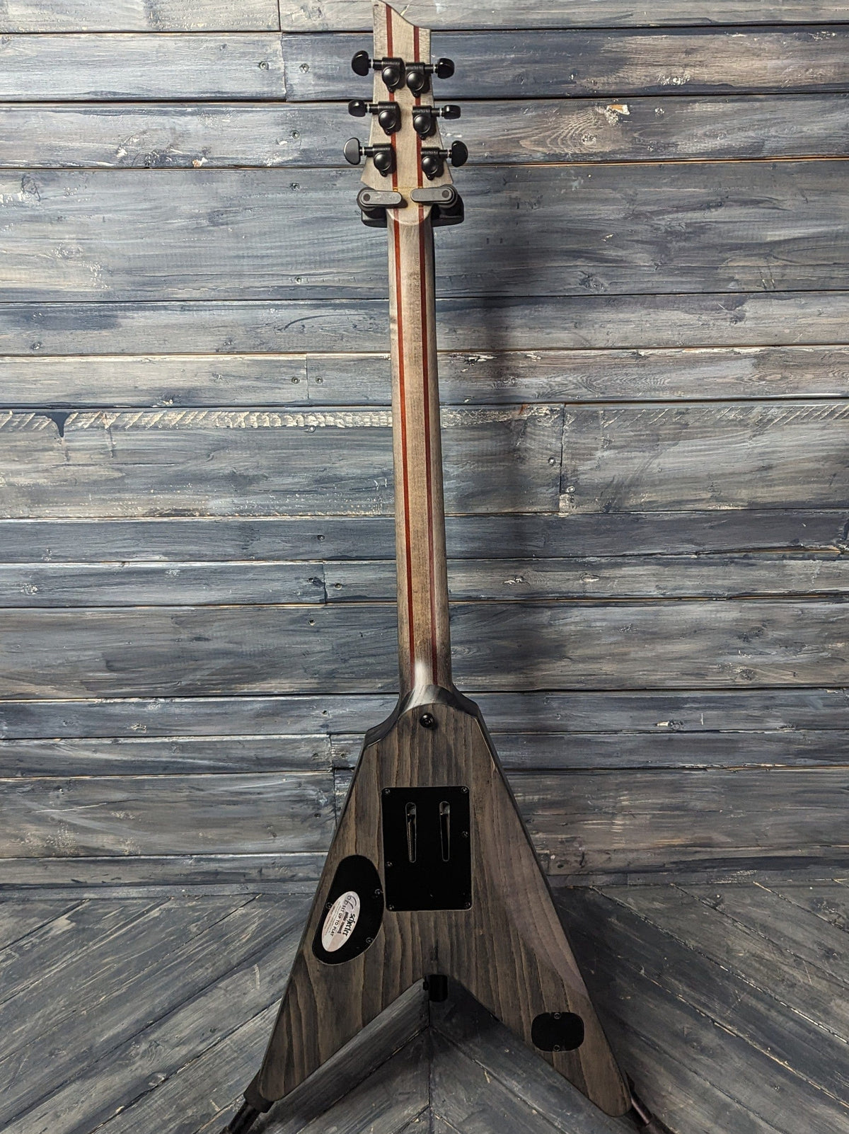 Used Schecter V-1 Apocalypse full view of the back of the guitar