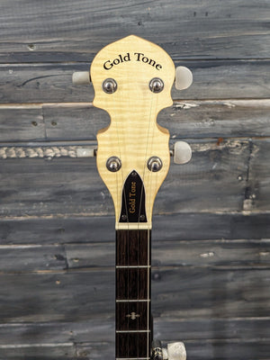 Gold Tone Left Handed CC-100/L front of the headstock