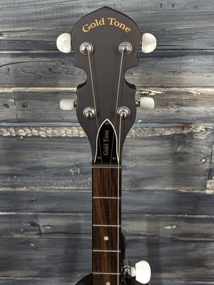Gold Tone Left Handed CC-5/L front of the headstock