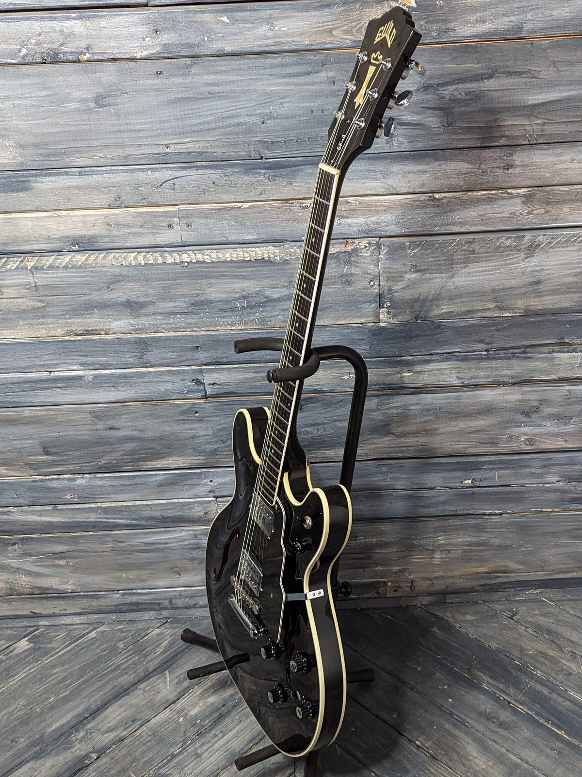 Used Guild Starfire IV full treble side view of the guitar