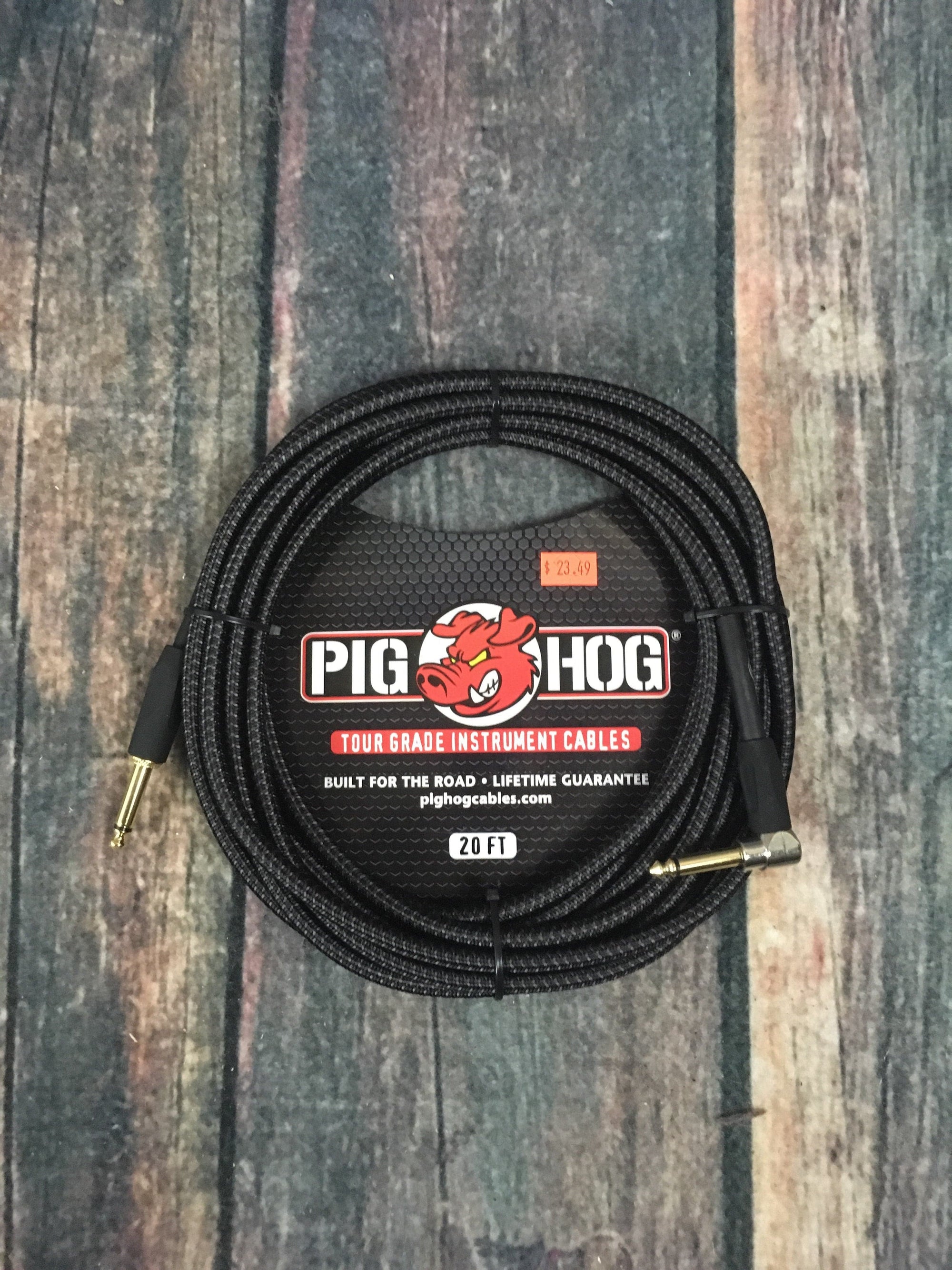 Pig Hog Cable Pig Hog PCH20BKR 20ft Black Woven Straight to Right Angle  Instrument Cable