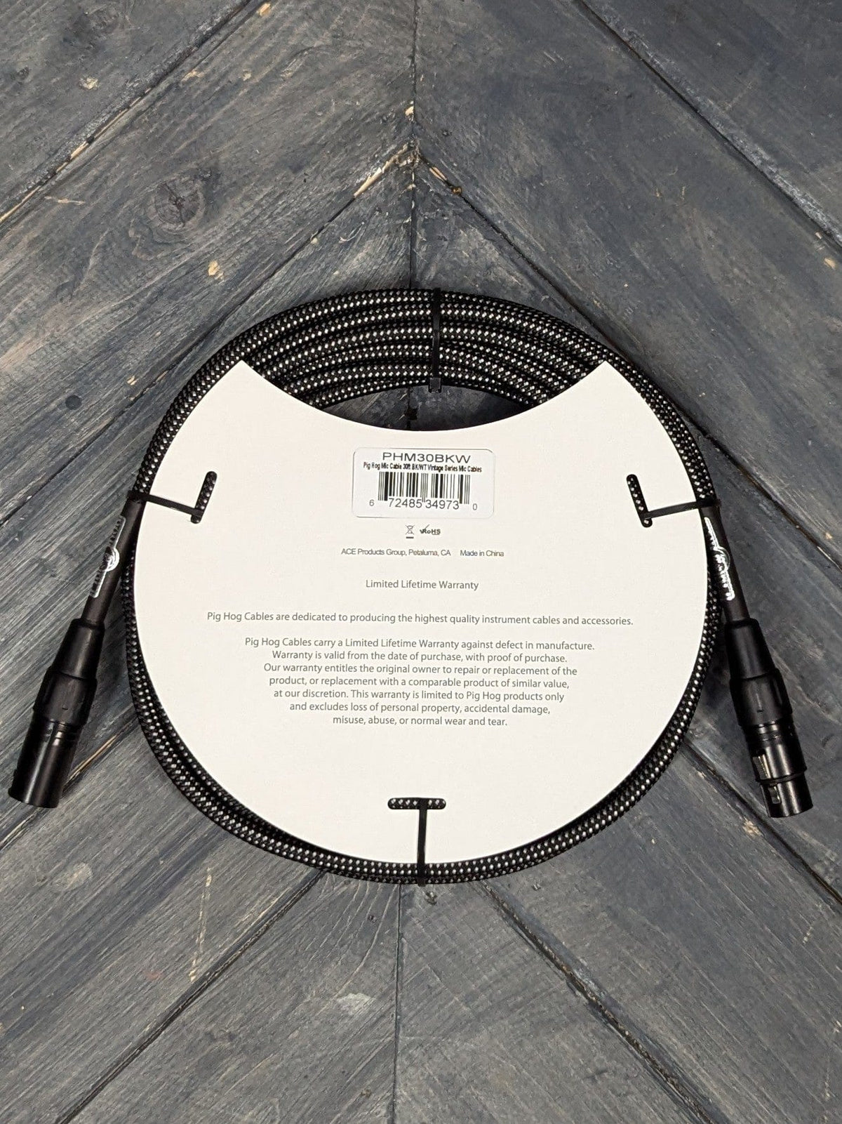 Pig Hog Microphone Cable Pig Hog PHM30BKW  Black & White Woven Mic Cable, 30ft XLR