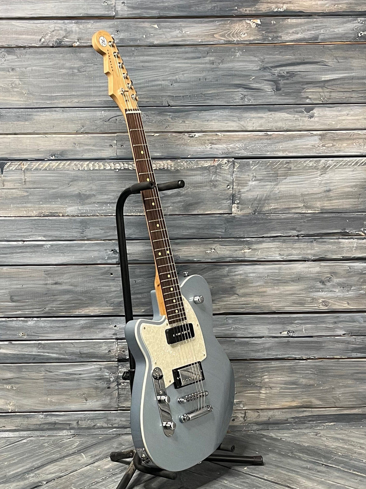 Reverend Left Handed Double Agent OG full treble side view of the guitar