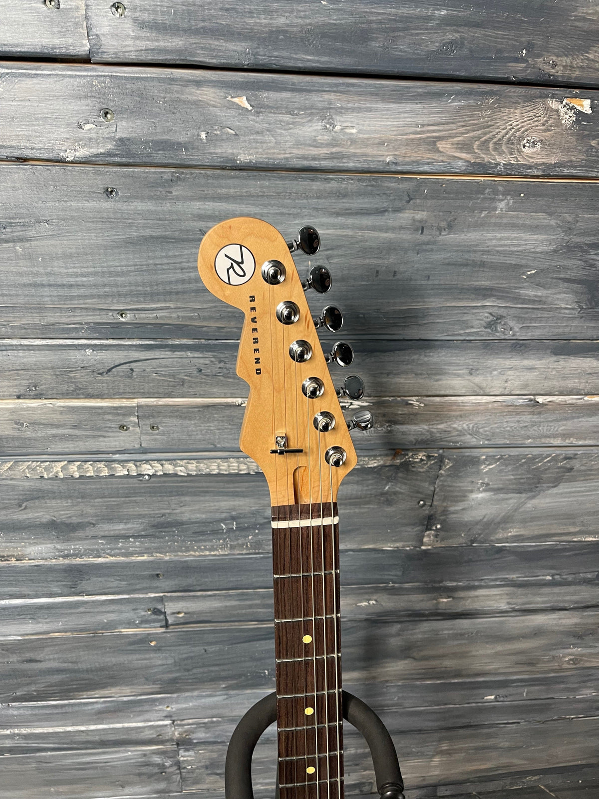 Reverend Left Handed Double Agent OG front of the headstock