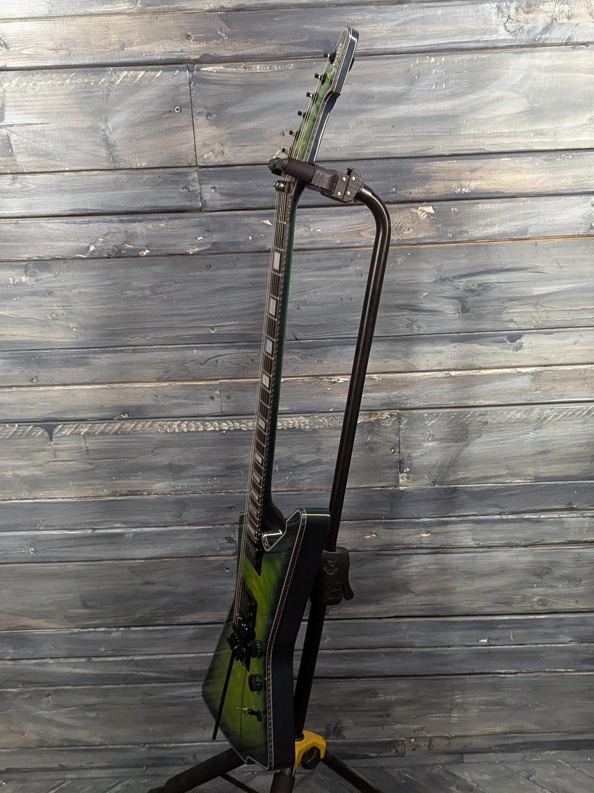 Used Schecter E-1 FR S full treble side view of the guitar