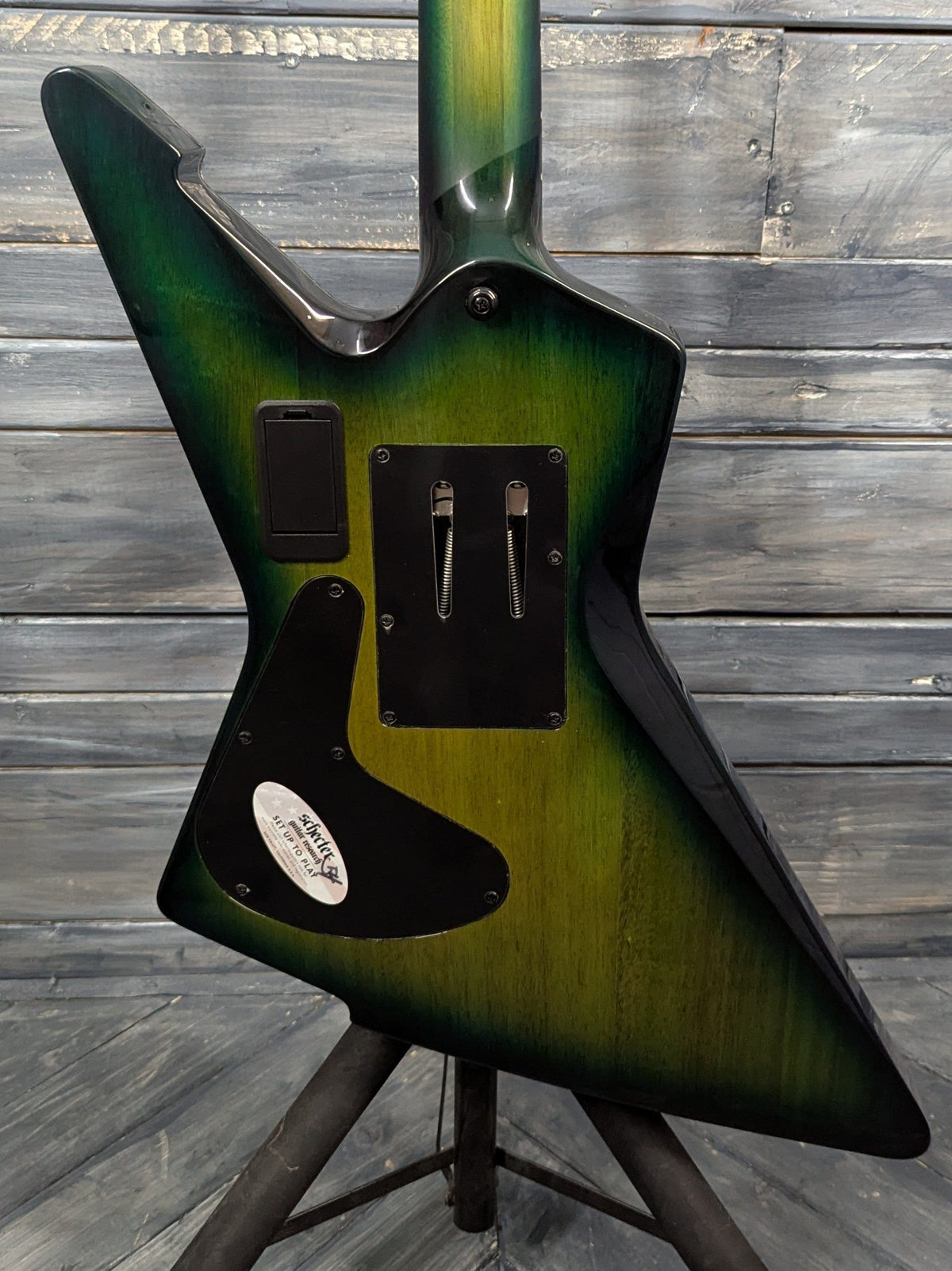 Used Schecter E-1 FR S close up of the back of the body