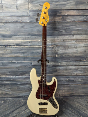 Used Squier Jazz Bass full view of the guitar