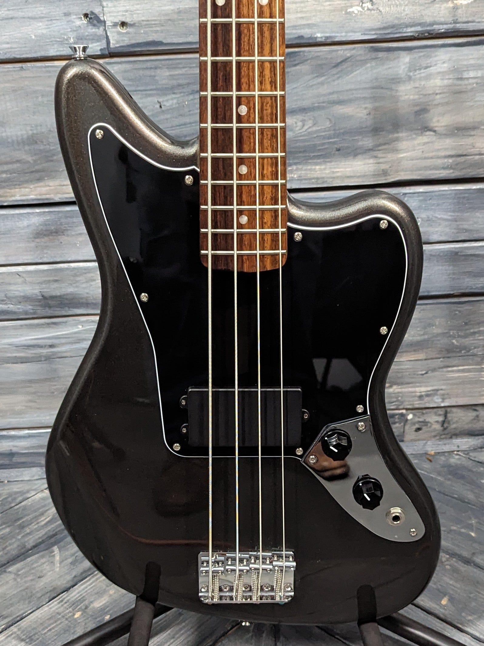 Used Squier Affinity Series Jaguar Bass H close up of the body