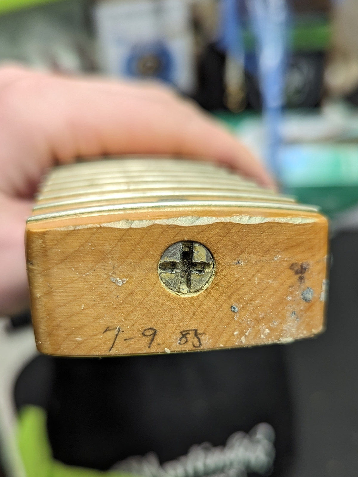 Used Squier Stratocaster date on the bottom of the neck - 07/09/1985